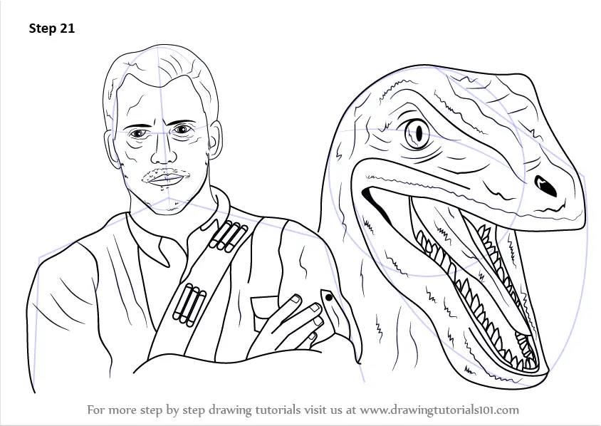 Learn How To Draw Owen Grady And Blue From Jurrasic World Celebrities Step By Step Drawing Tutorials