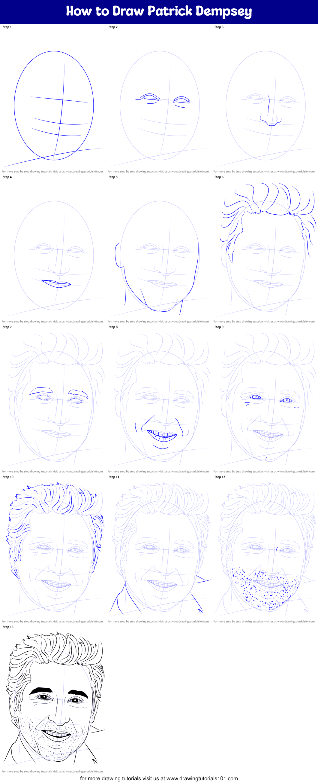 How to Draw Patrick Dempsey Printable Step by Step