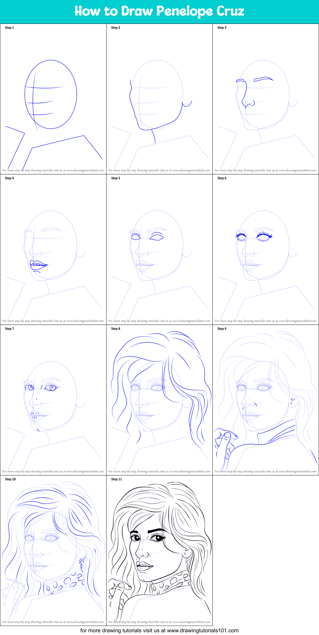 How to Draw Penelope Cruz Printable Step by Step