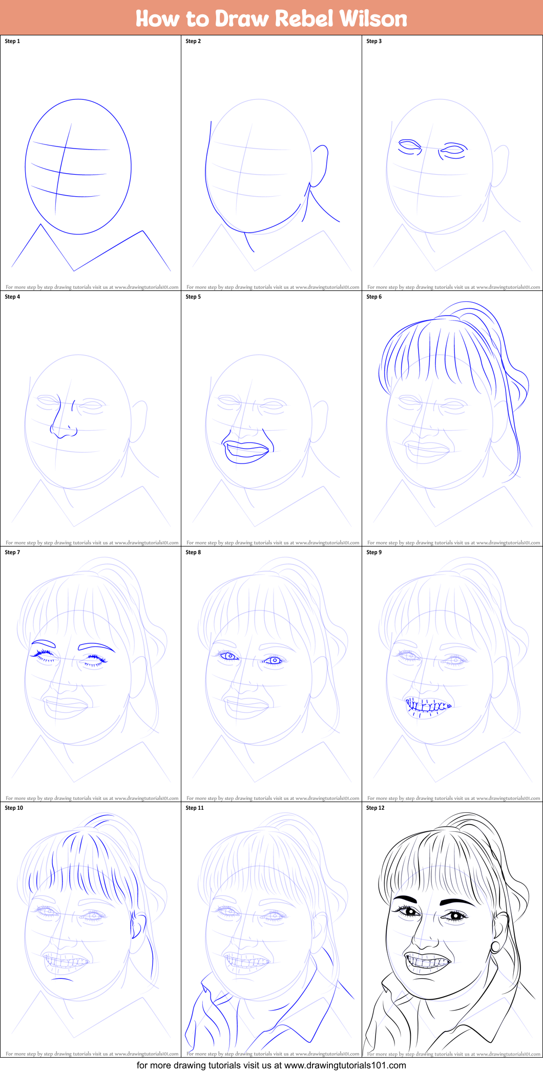 How to Draw Rebel Wilson Printable Step by Step