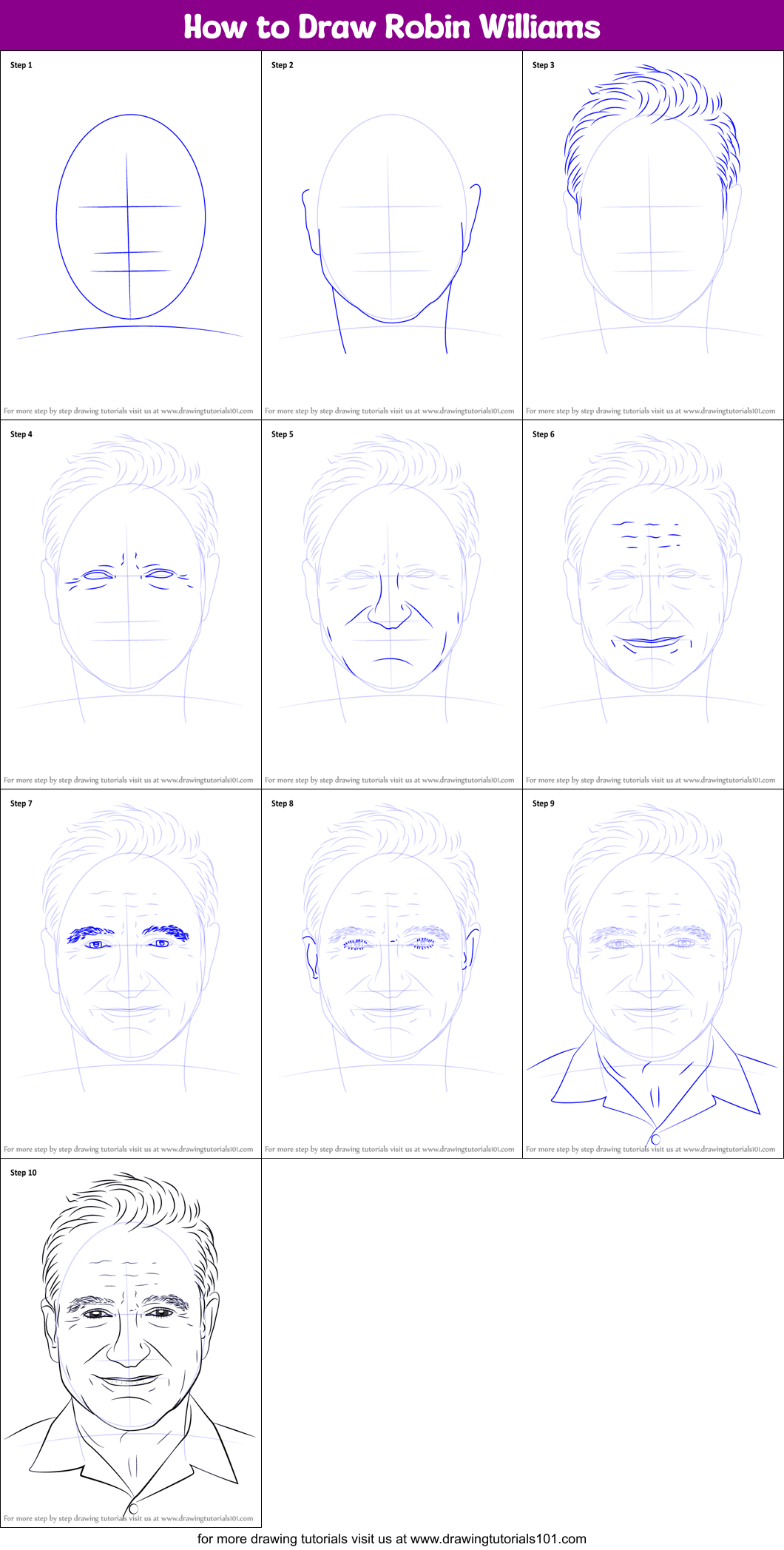 How to Draw Robin Williams Printable Step by Step