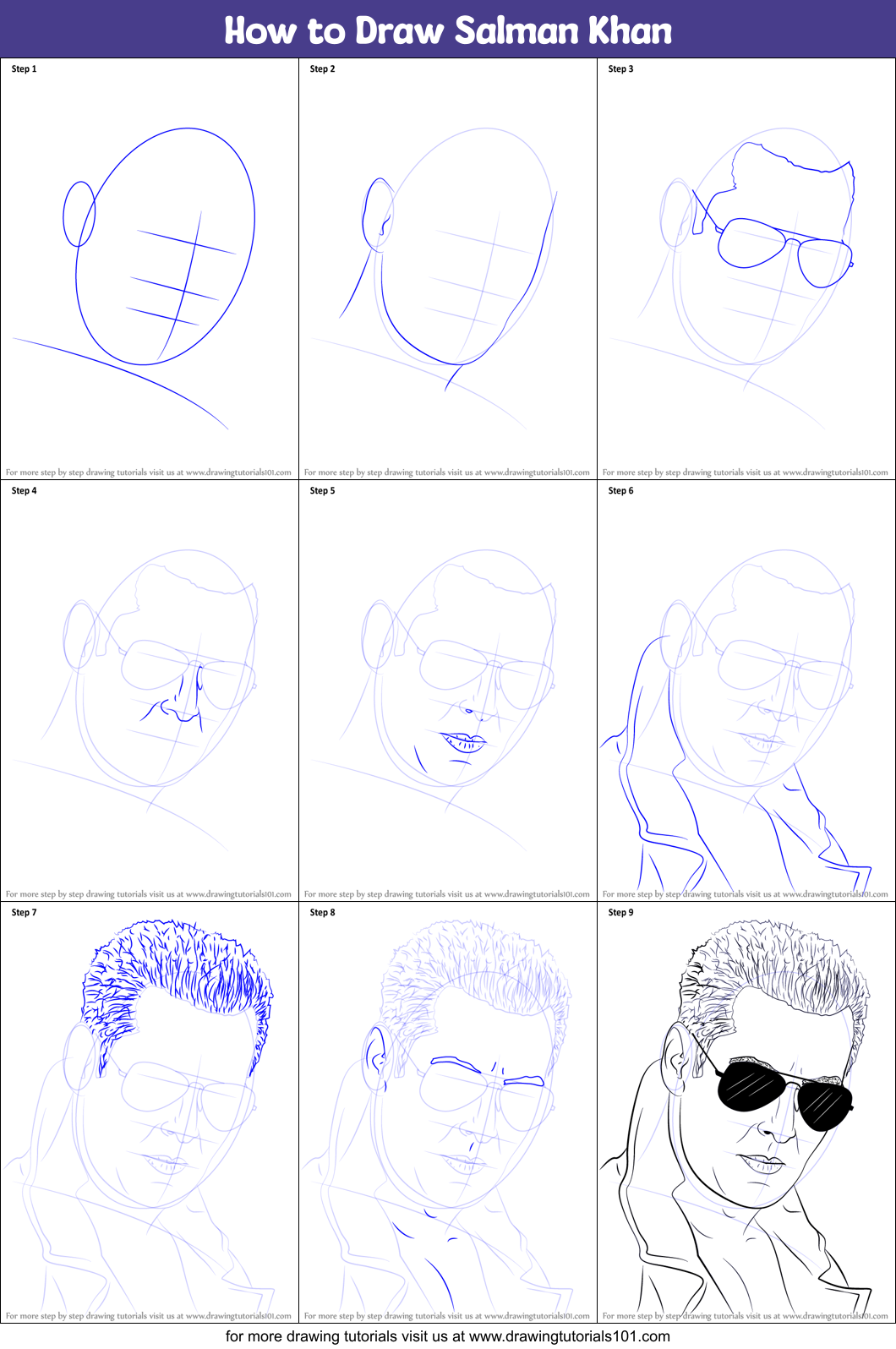 How to Draw Salman Khan Printable Step by Step