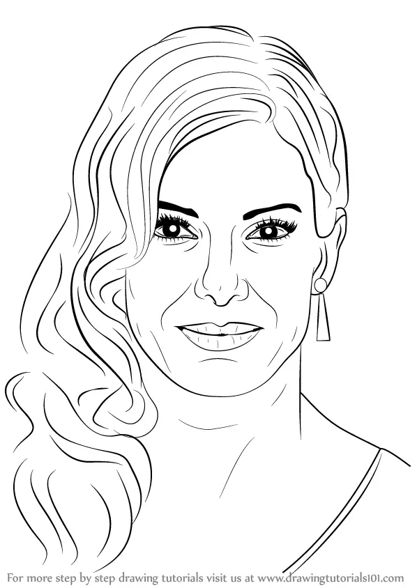 Step by Step How to Draw Sandra Bullock : DrawingTutorials101.com