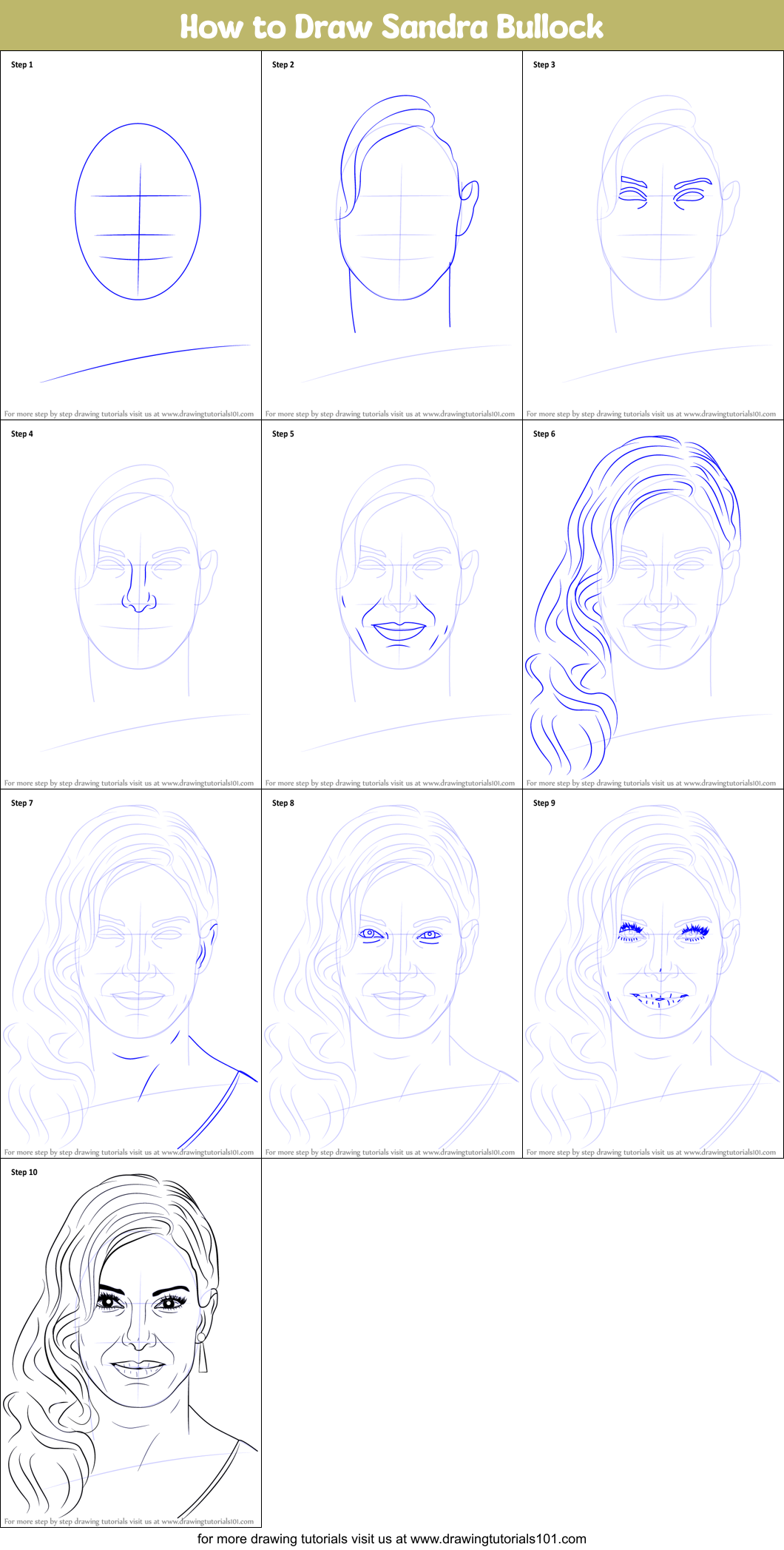 How to Draw Sandra Bullock Printable Step by Step