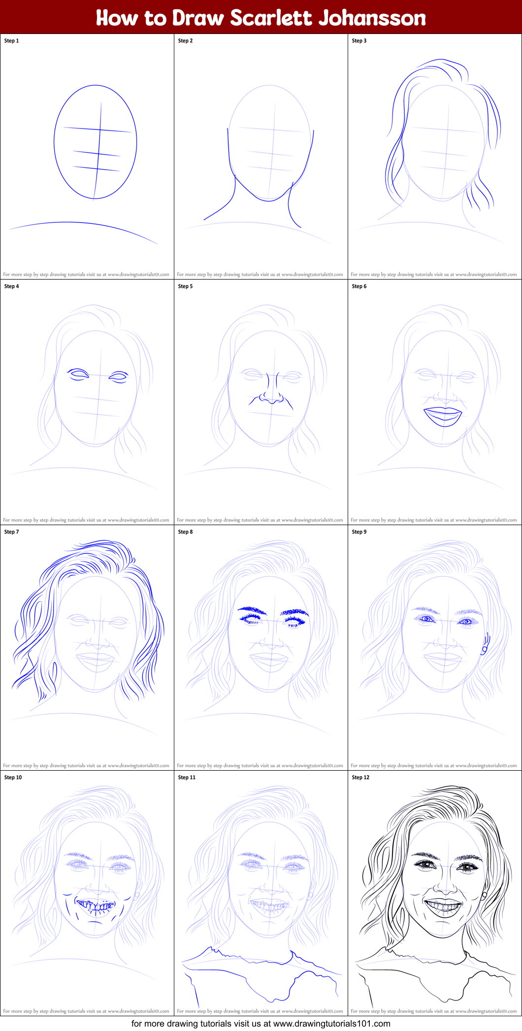 How to Draw Scarlett Johansson Printable Step by Step