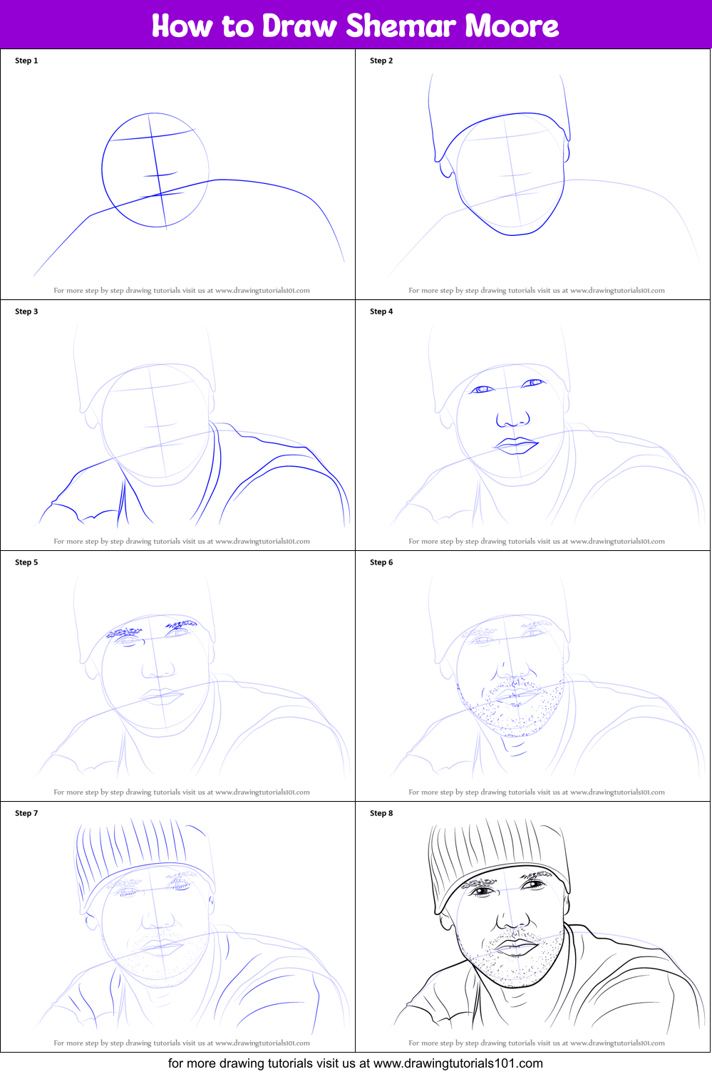 How to Draw Shemar Moore Printable Step by Step