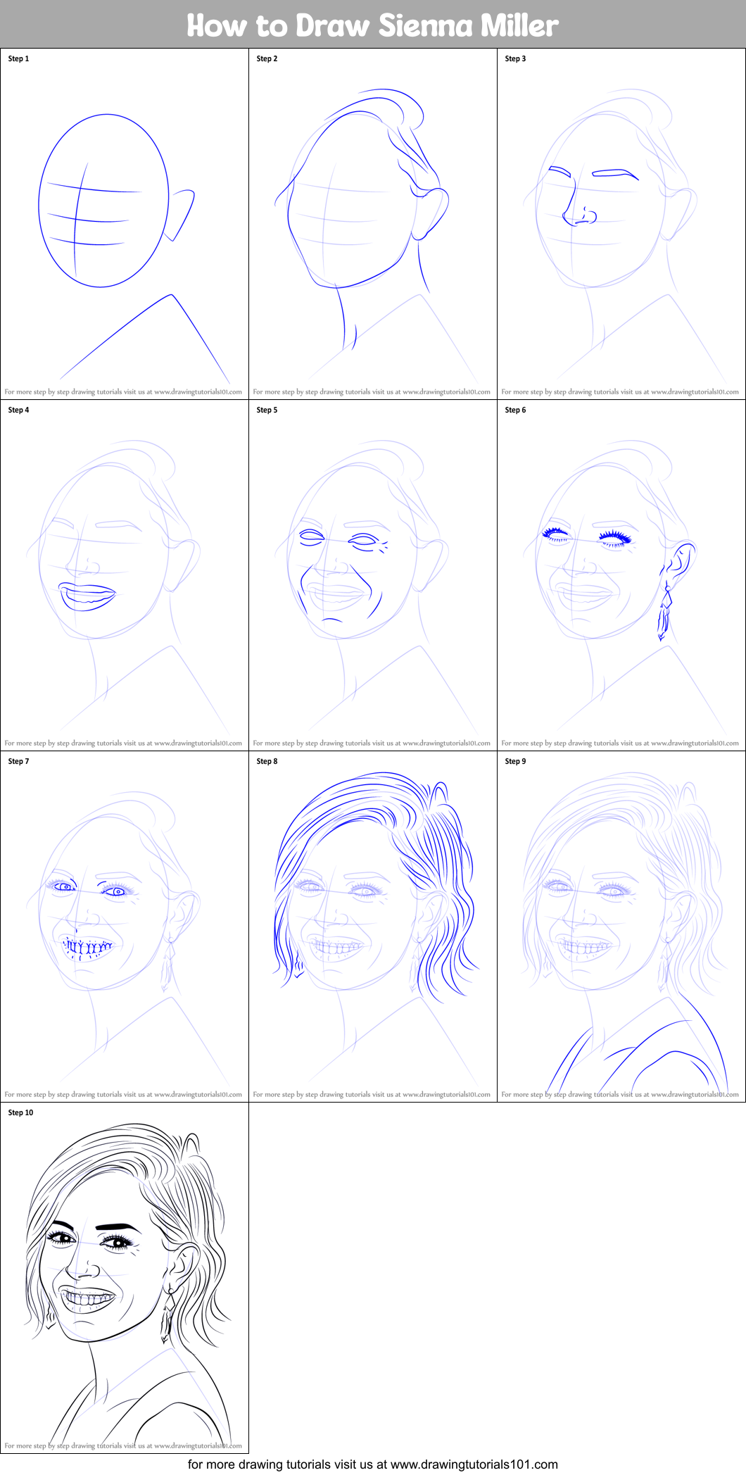 How to Draw Sienna Miller Printable Step by Step