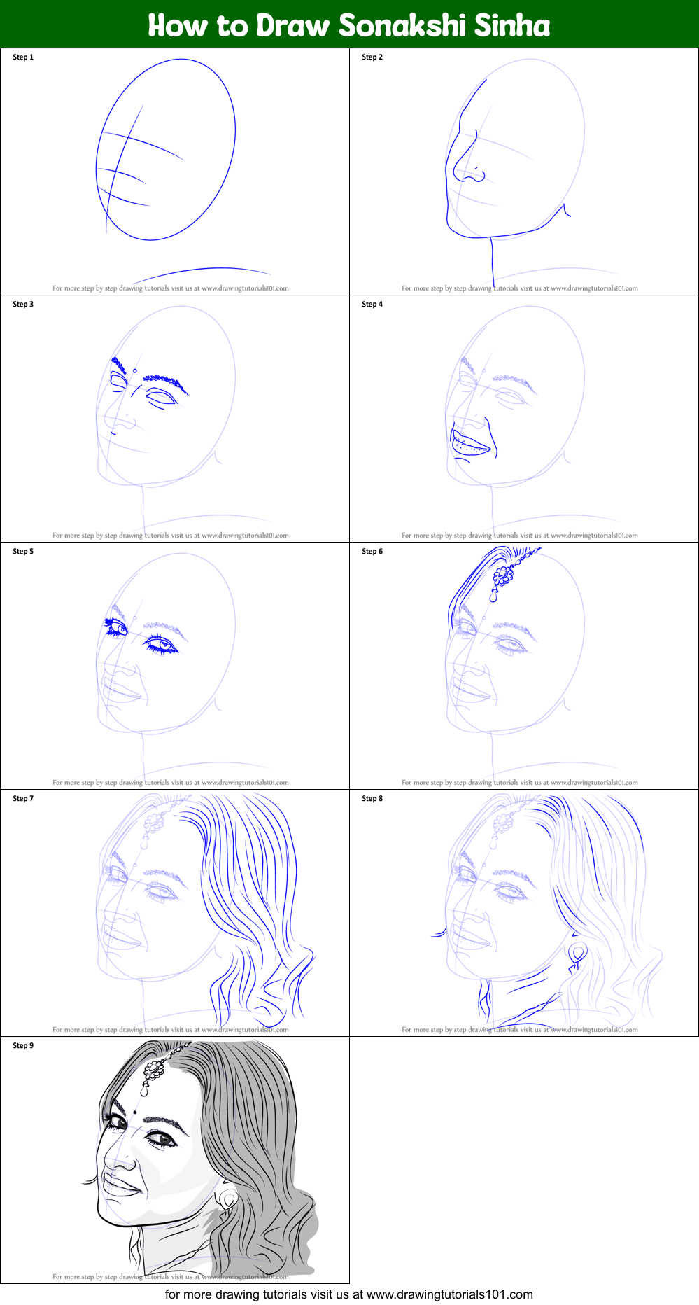 How to Draw Sonakshi Sinha Printable Step by Step