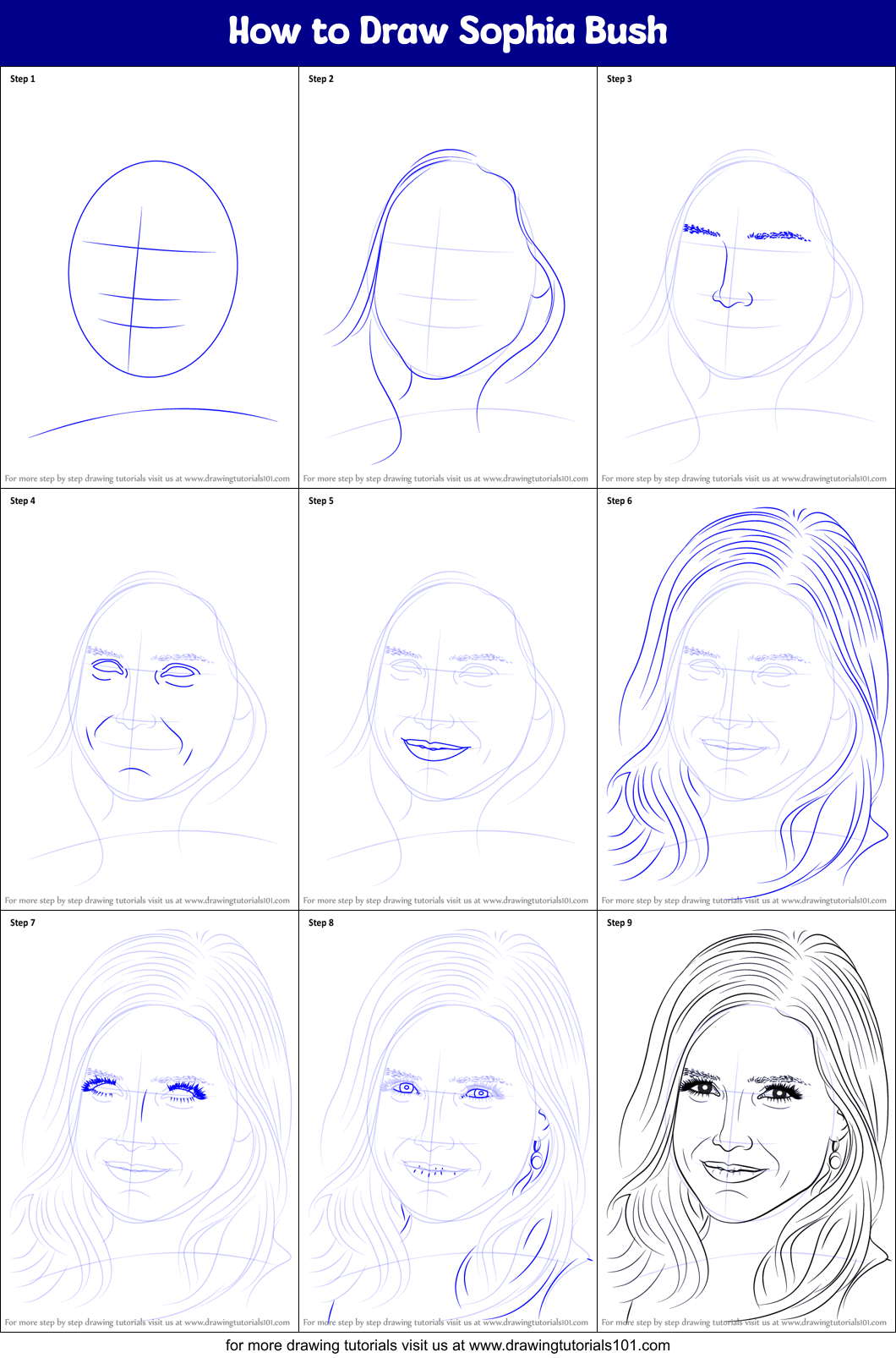 How to Draw Sophia Bush Printable Step by Step