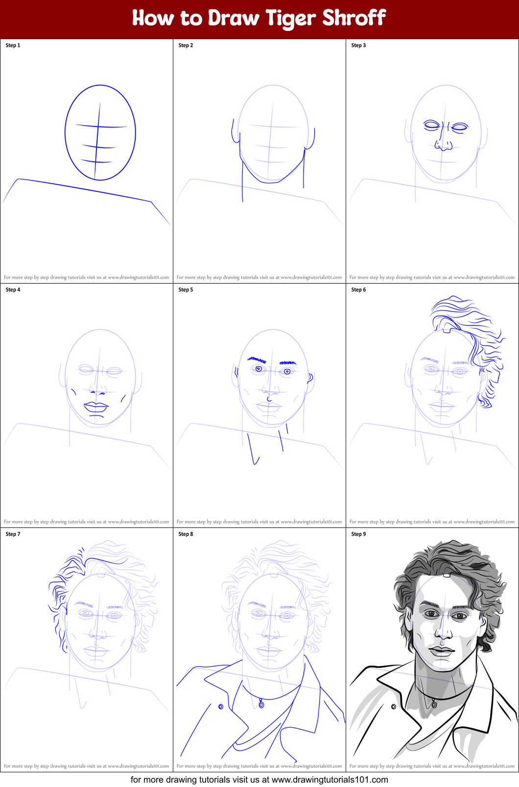 How to Draw Tiger Shroff printable step by step drawing ...