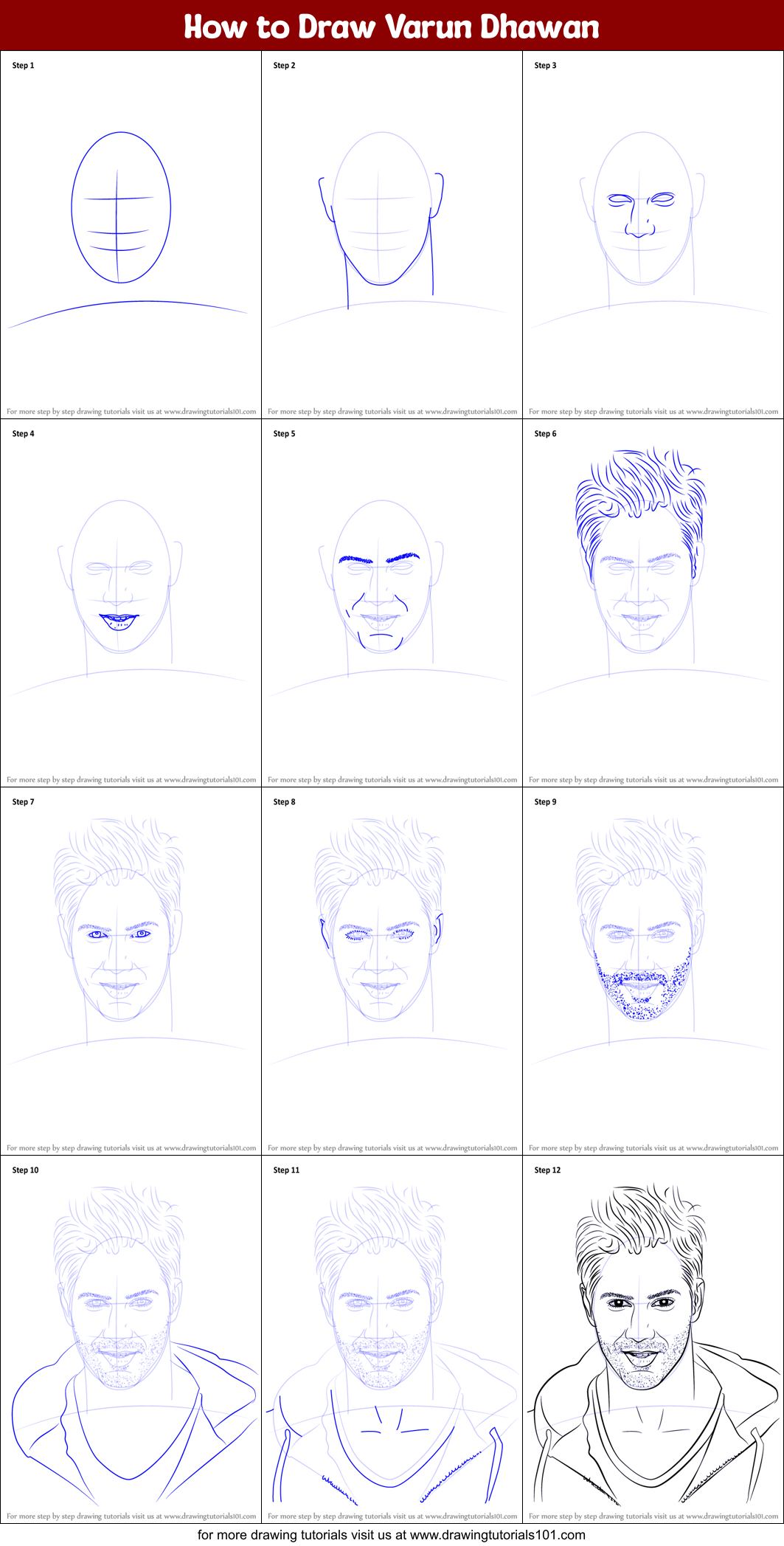 How to Draw Varun Dhawan Printable Step by Step