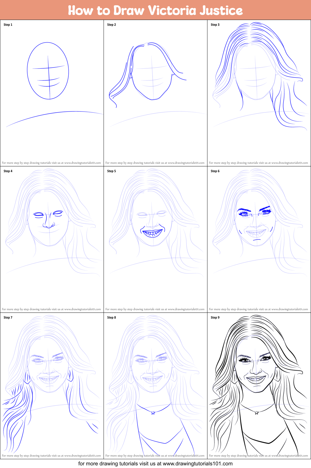How to Draw Victoria Justice printable step by step