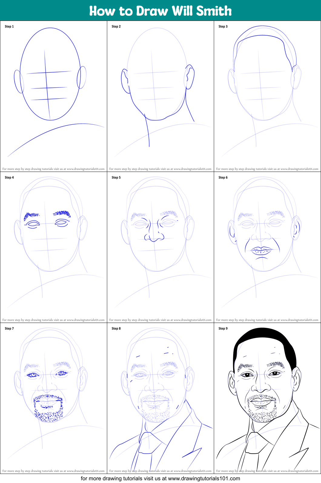 How to Draw Will Smith Printable Step by Step