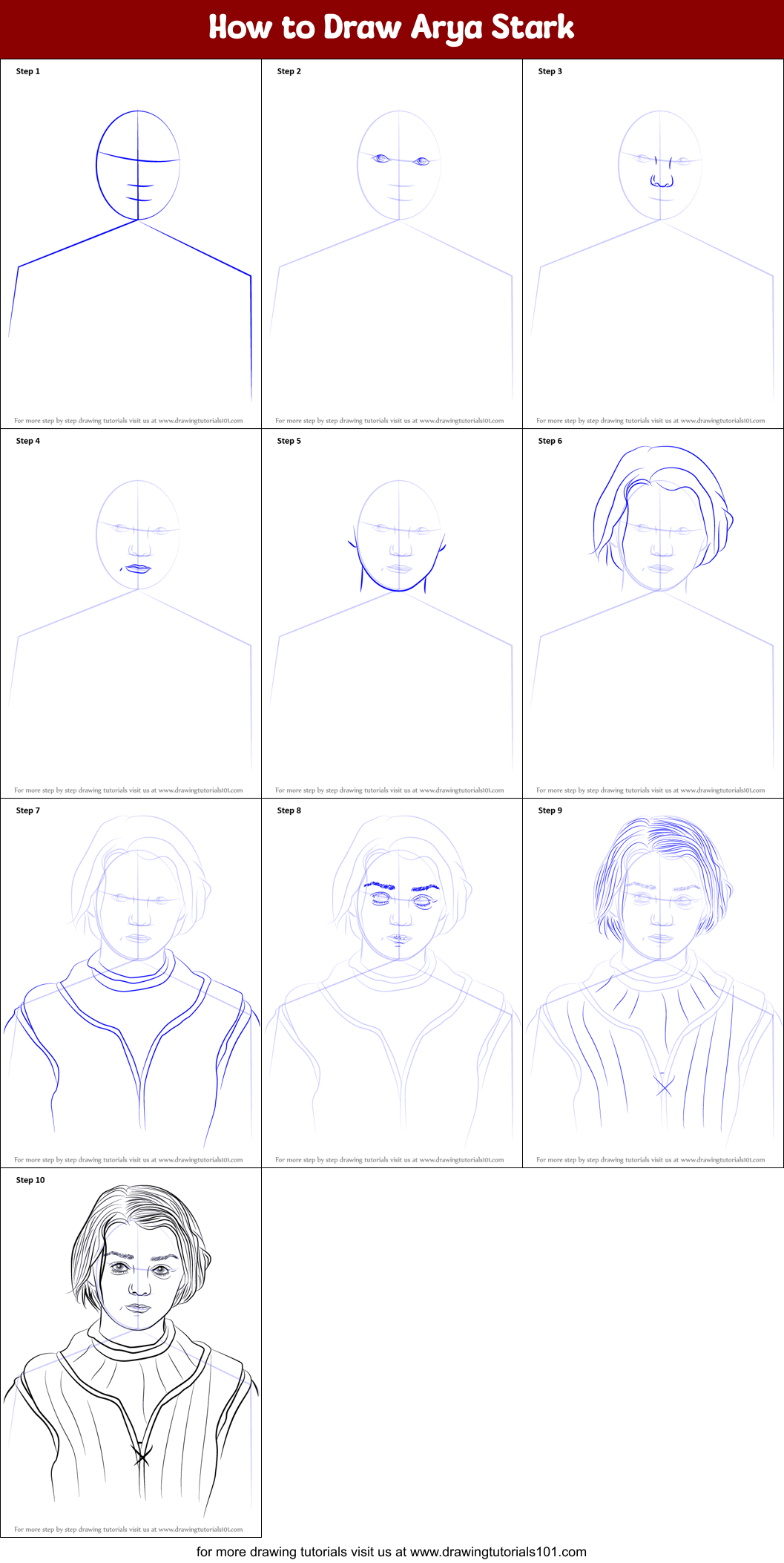 How to Draw Arya Stark Printable Step by Step