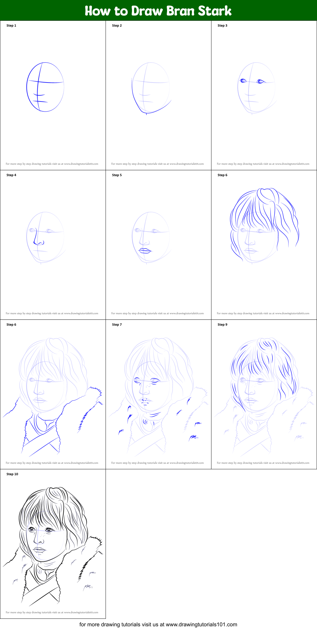 How to Draw Bran Stark Printable Step by Step