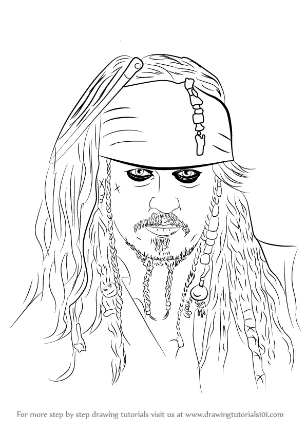 Step by Step How to Draw Captain Jack Sparrow : DrawingTutorials101.com