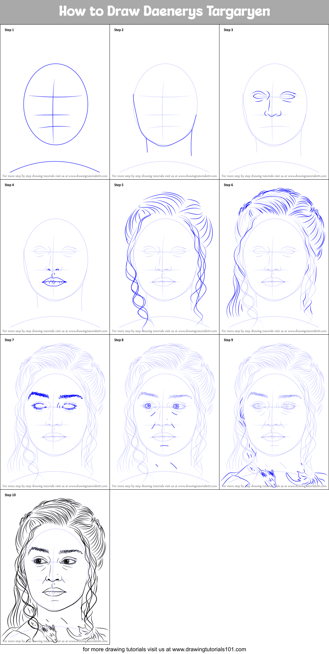 How to Draw Daenerys Targaryen Printable Step by Step