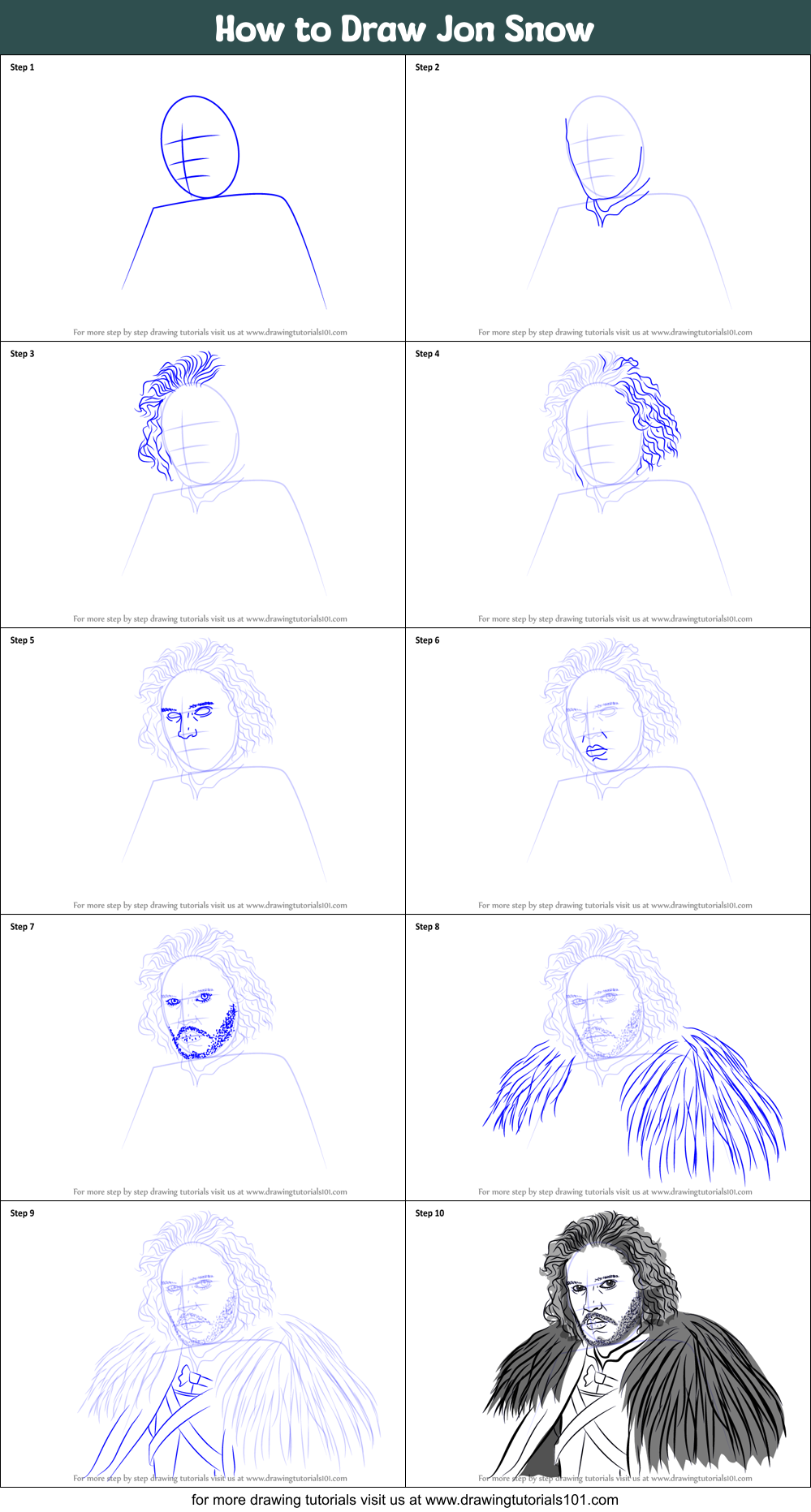 How to Draw Jon Snow Printable Step by Step