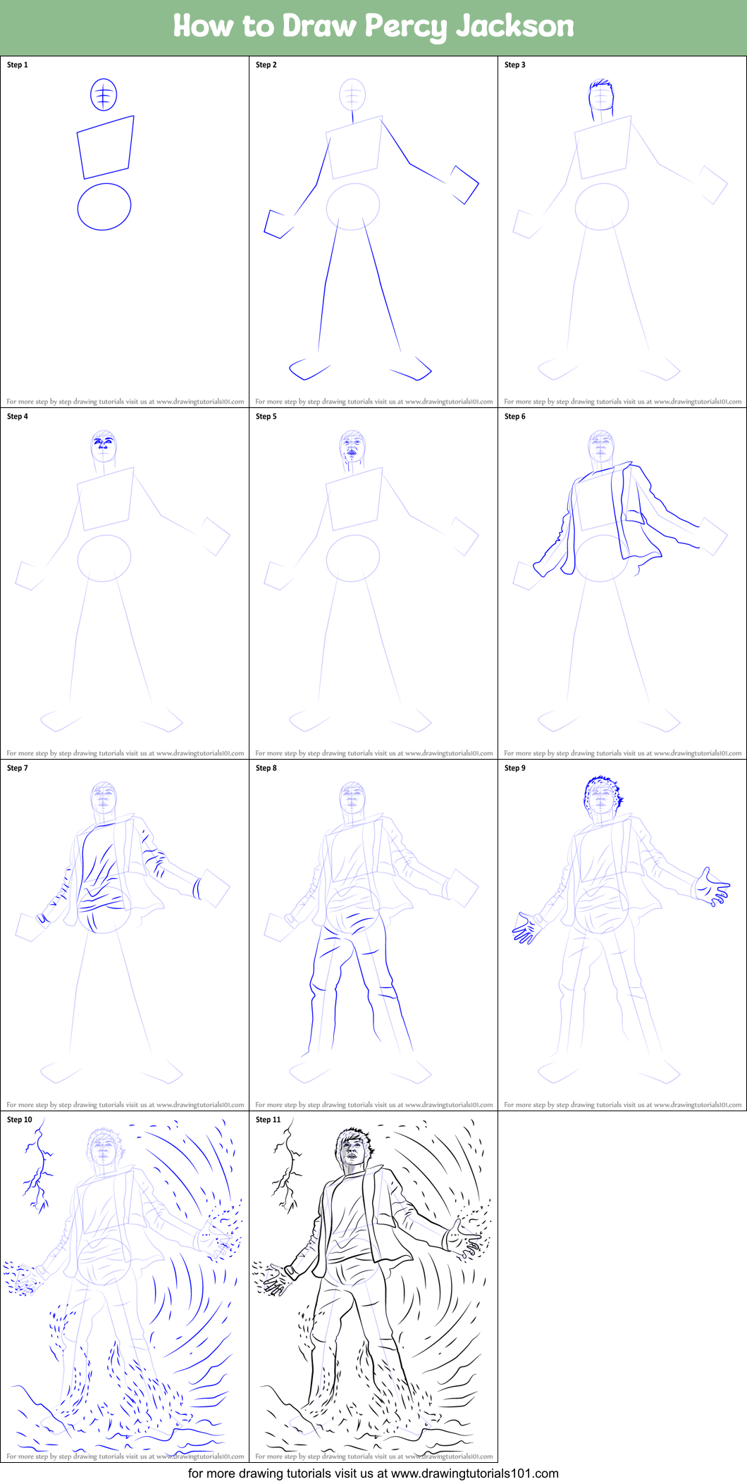 How to Draw Percy Jackson printable step by step drawing 
