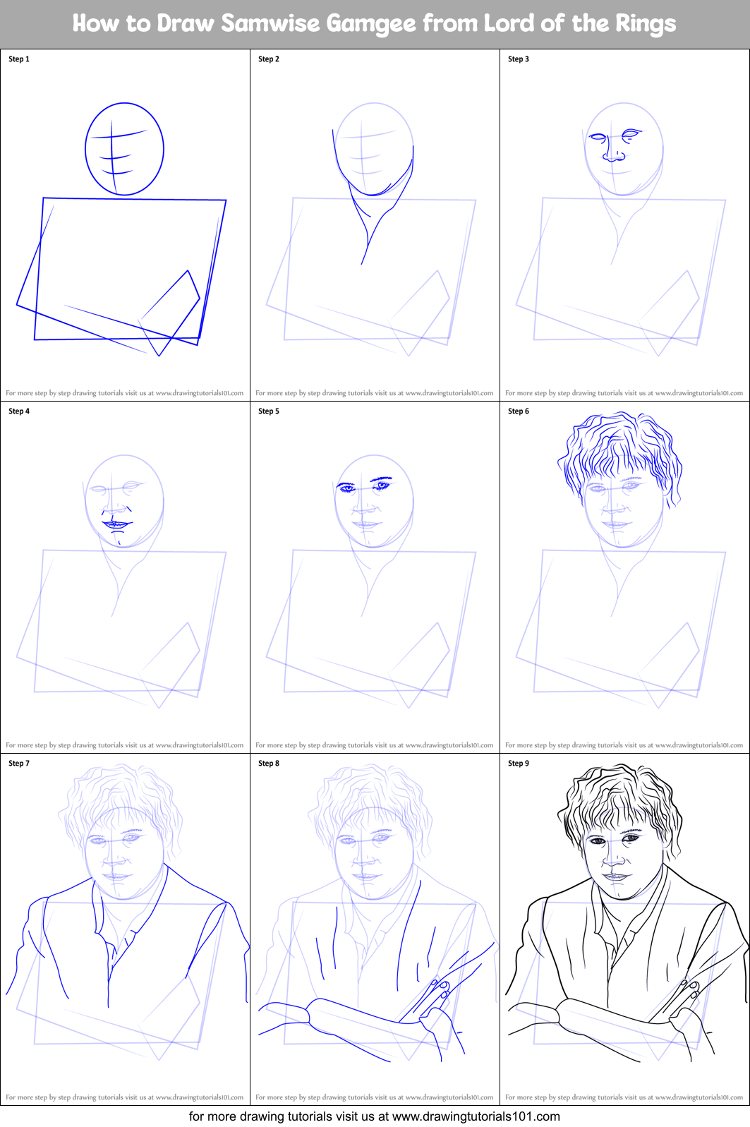 How to Draw Samwise Gamgee from Lord of the Rings Printable Step by Step