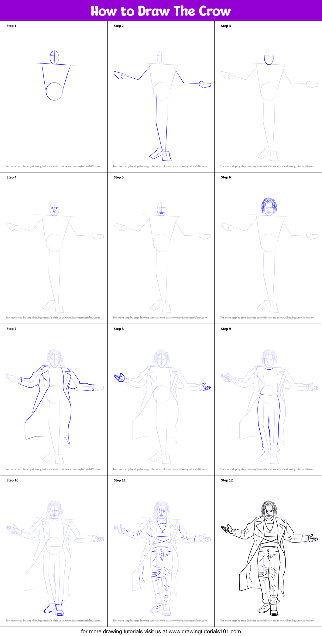 How to Draw The Crow Printable Step by Step