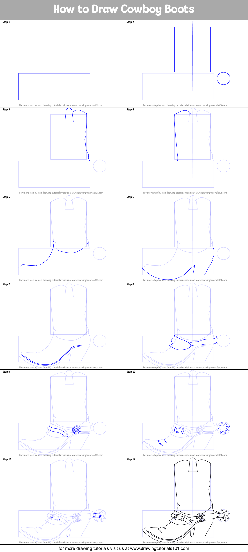 How to Draw Cowboy Boots Printable Step by Step