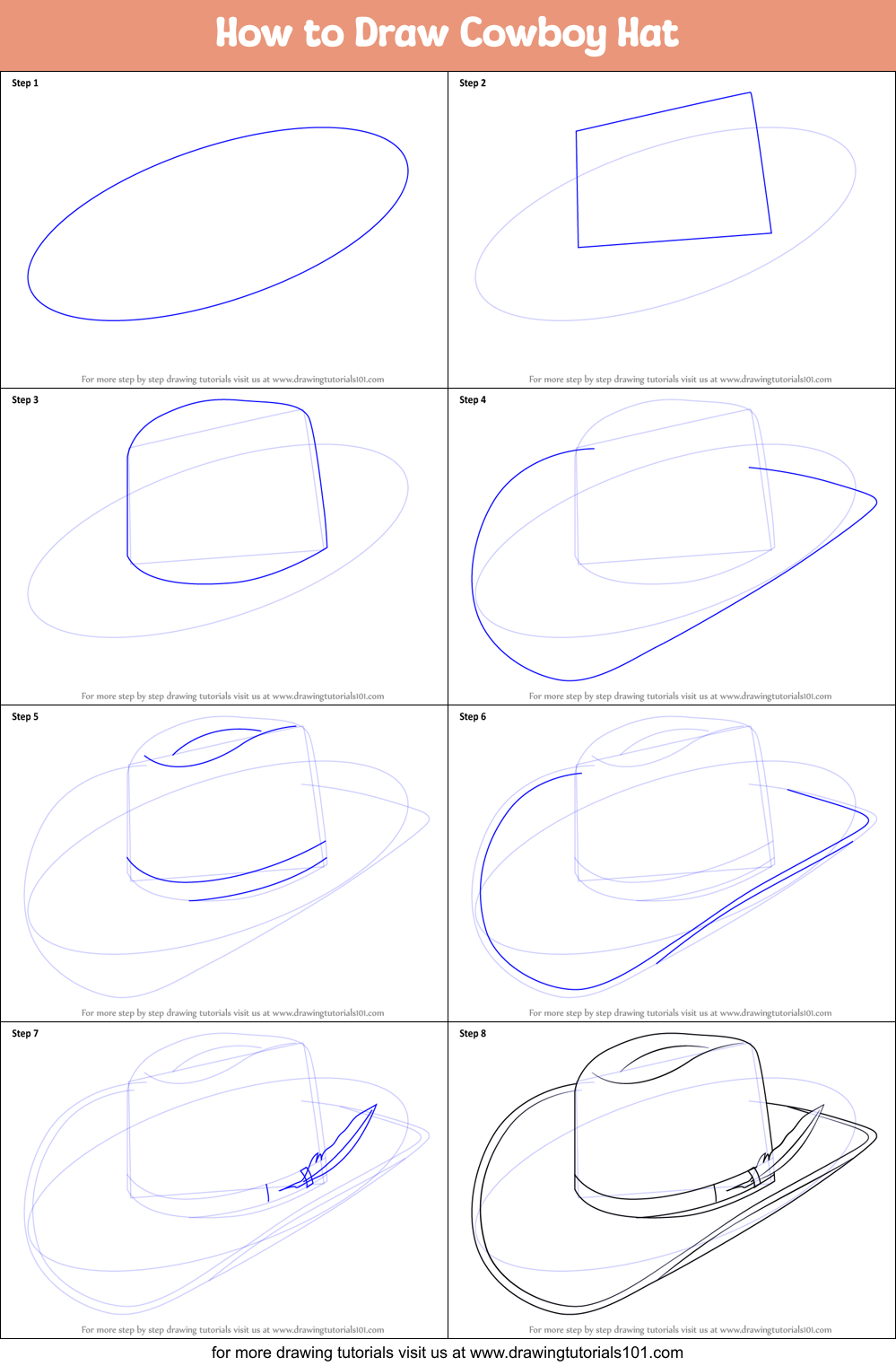 How to Draw Cowboy Hat printable step by step drawing sheet