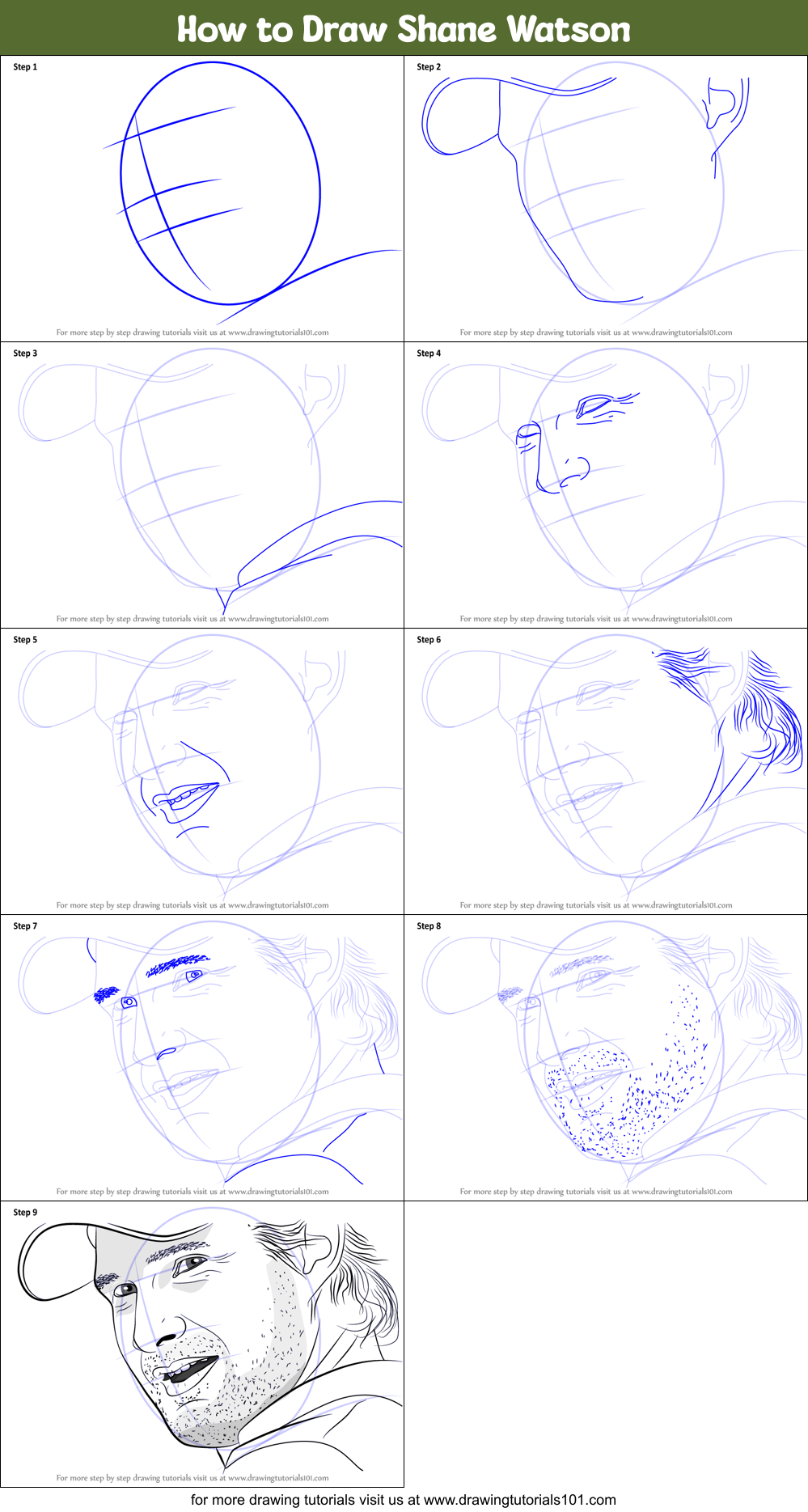 How to Draw Shane Watson Printable Step by Step
