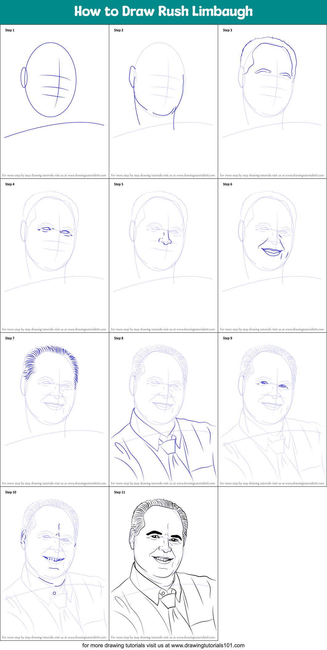 How to Draw Rush Limbaugh Printable Step by Step