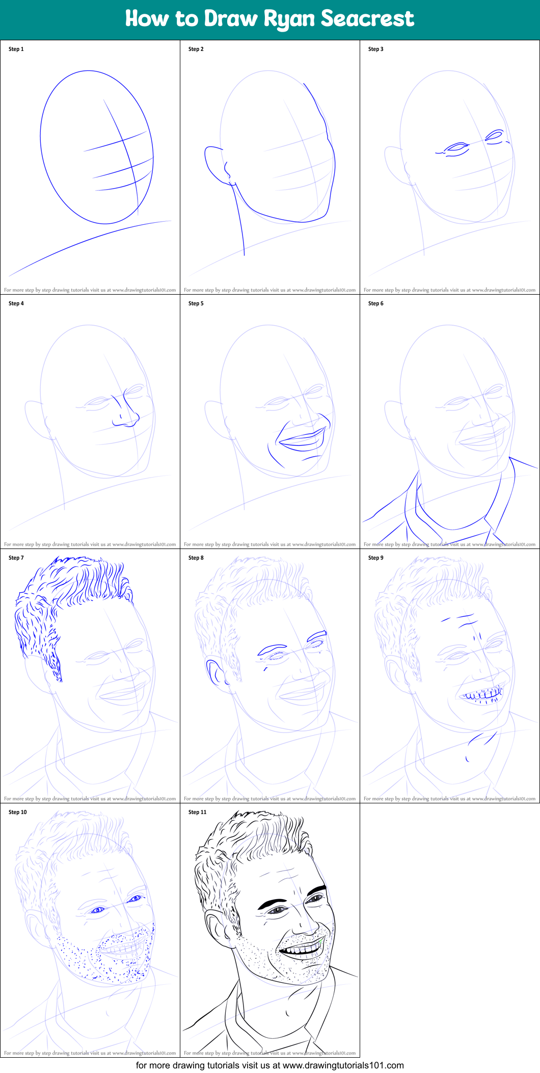 How to Draw Ryan Seacrest Printable Step by Step