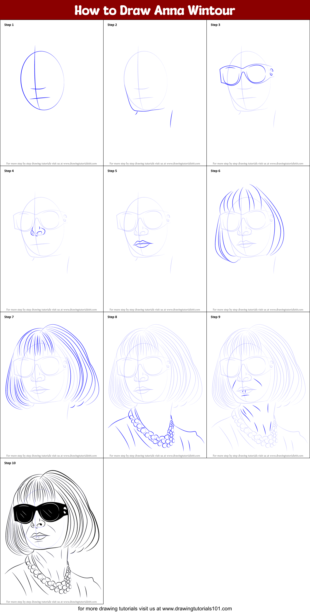 How to Draw Anna Wintour Printable Step by Step