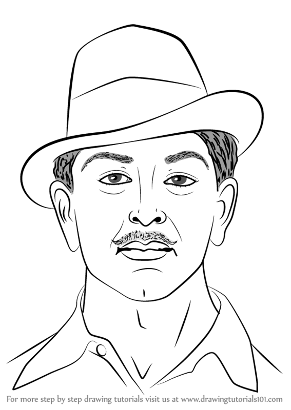 Step by Step How to Draw Bhagat Singh : DrawingTutorials101.com