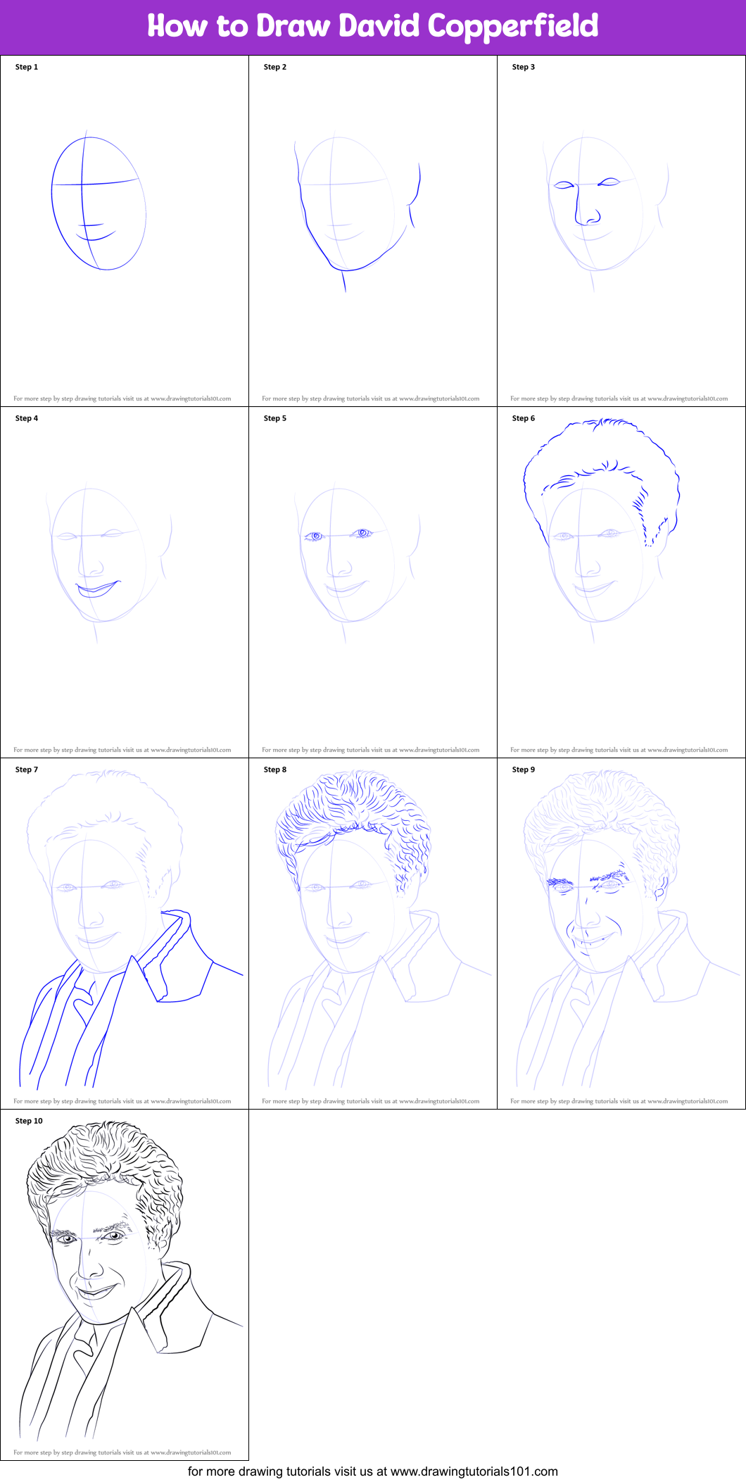 How to Draw David Copperfield Printable Step by Step