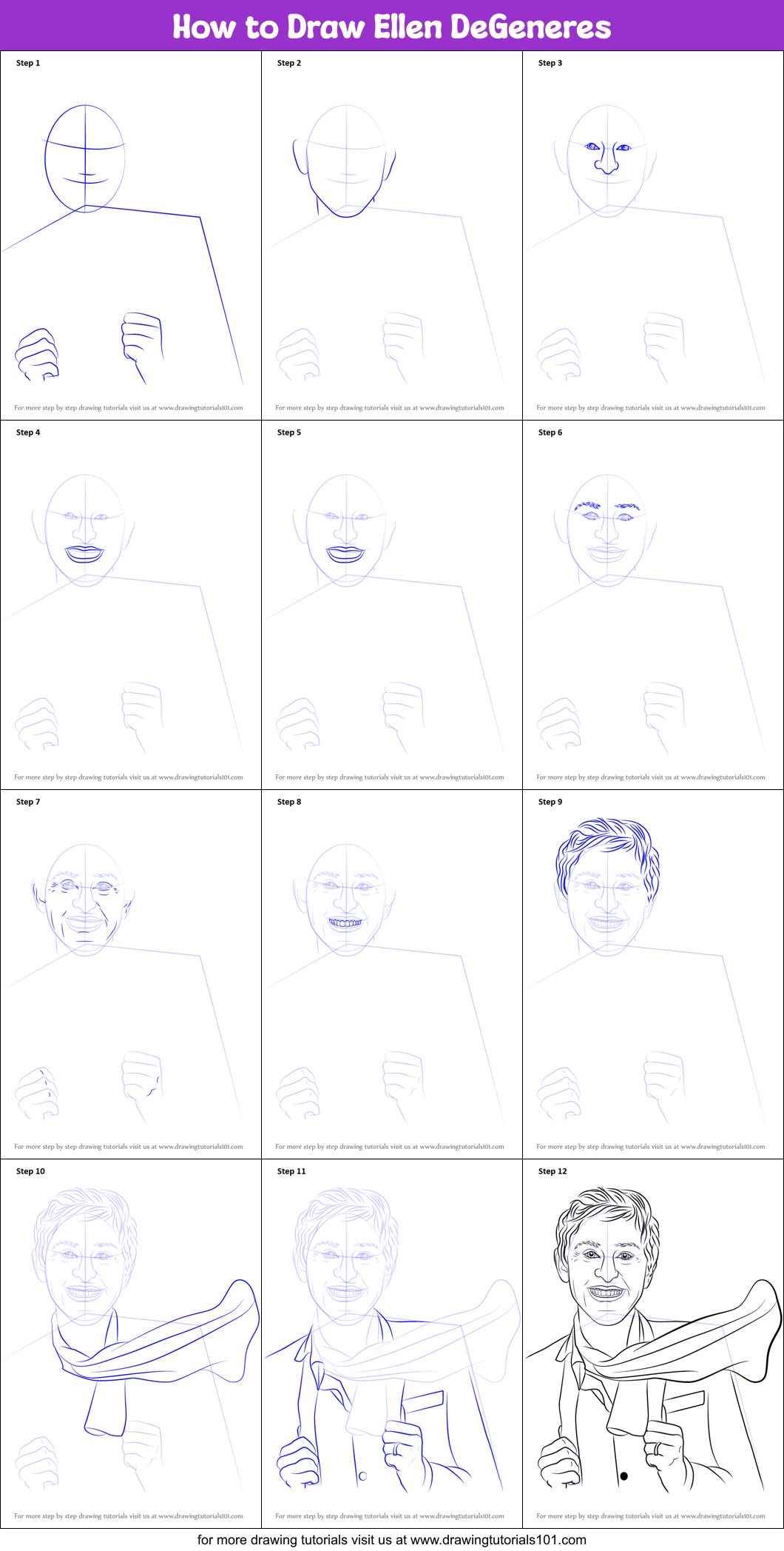 How to Draw Ellen DeGeneres Printable Step by Step