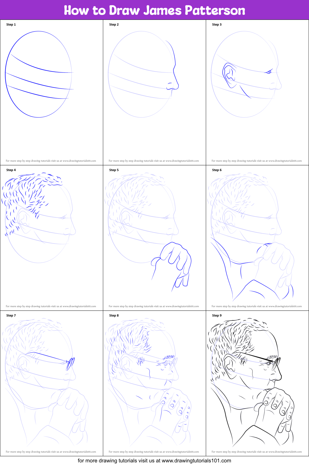 How to Draw James Patterson Printable Step by Step