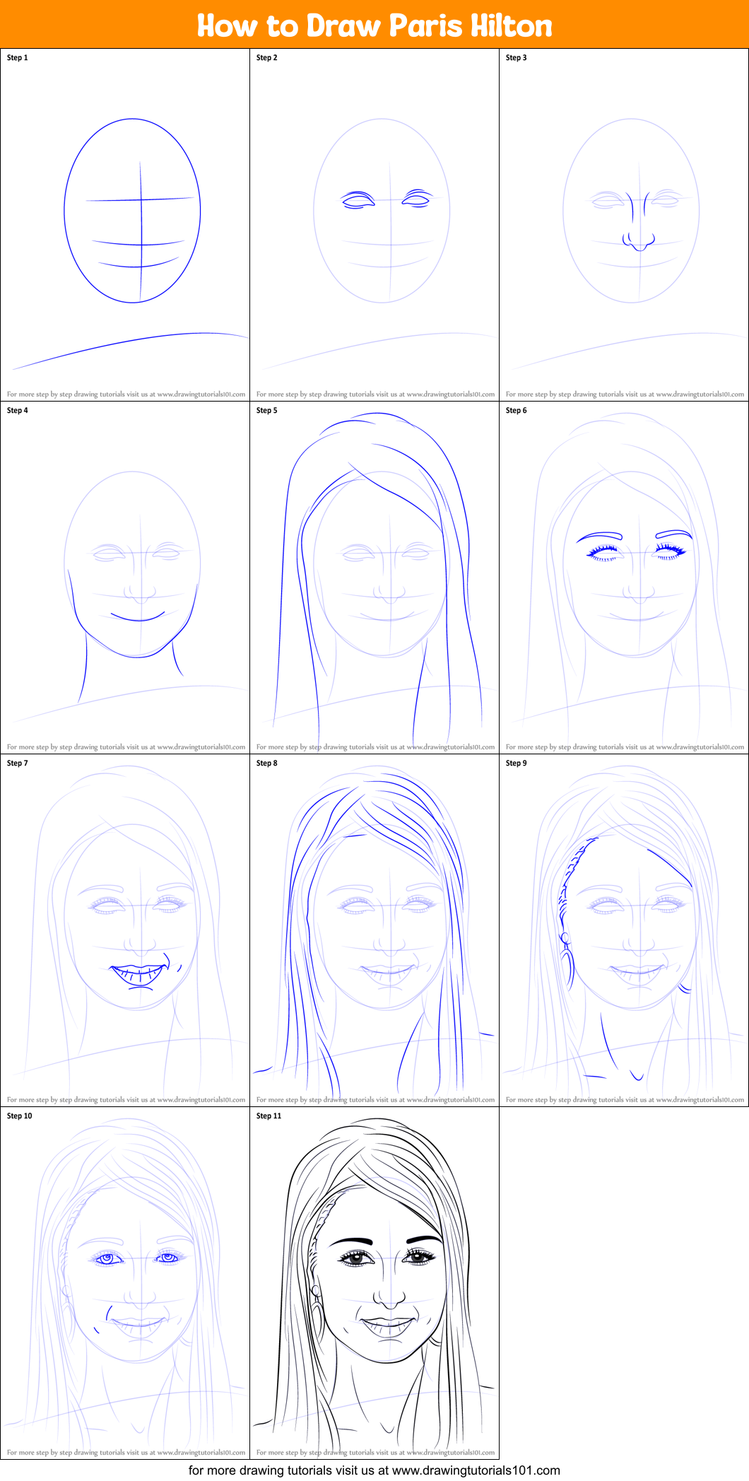 How to Draw Paris Hilton Printable Step by Step