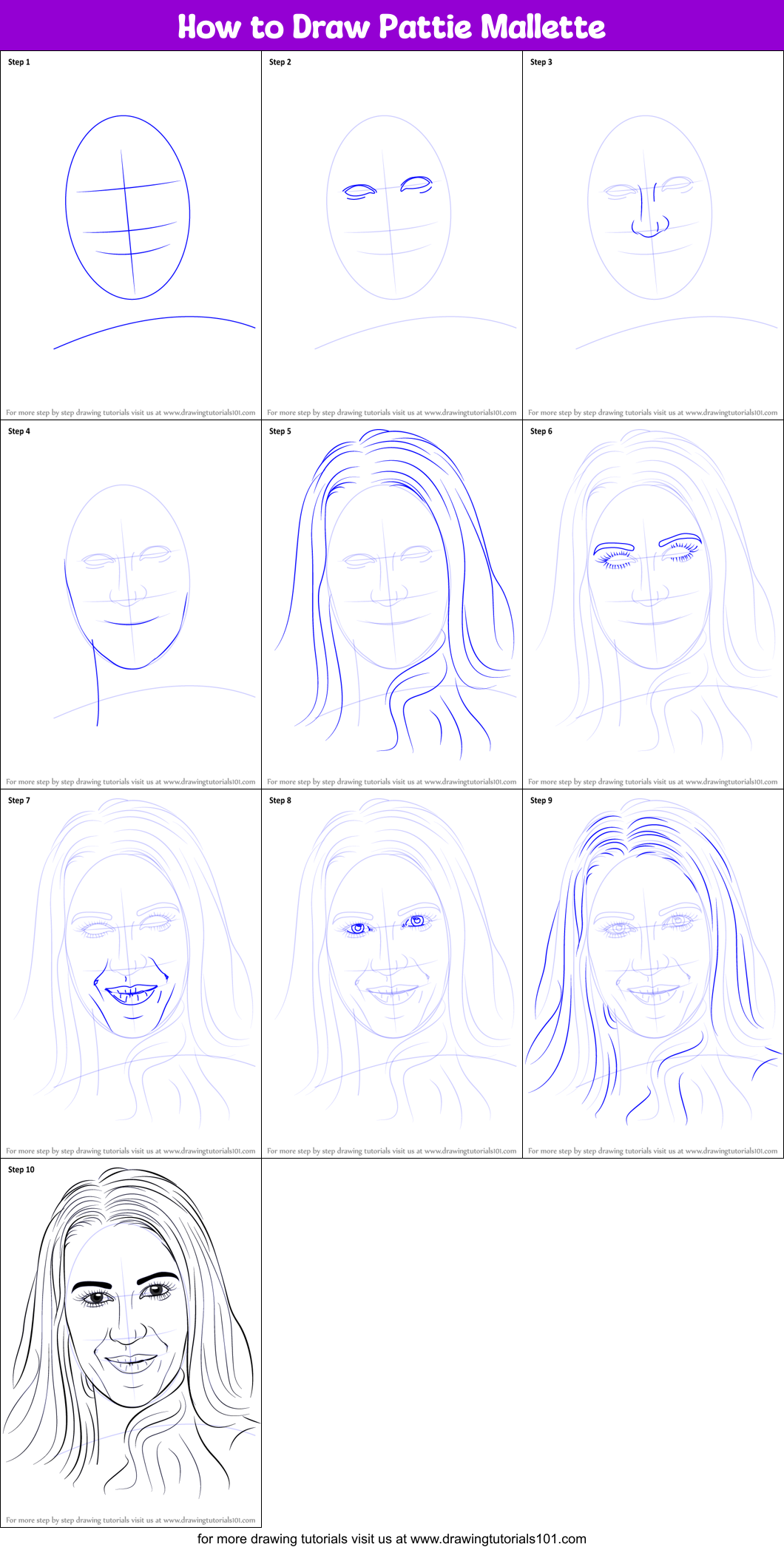 How to Draw Pattie Mallette Printable Step by Step