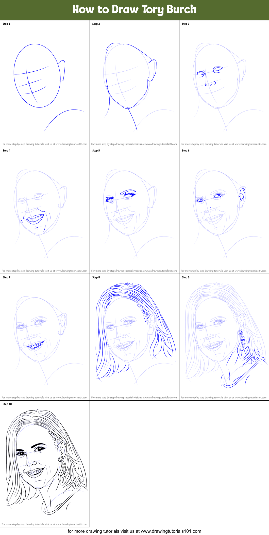 How to Draw Tory Burch Printable Step by Step