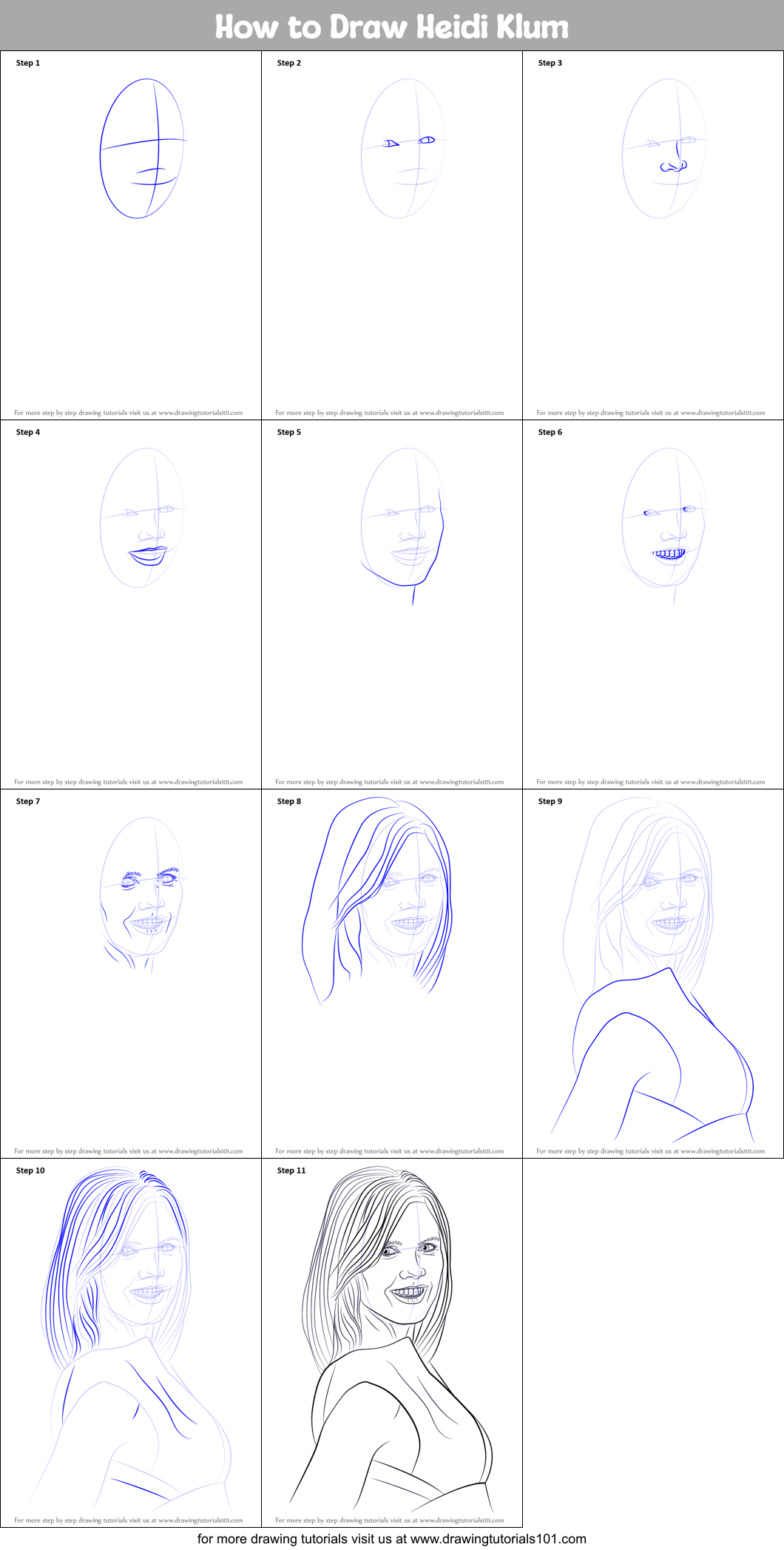 How to Draw Heidi Klum Printable Step by Step