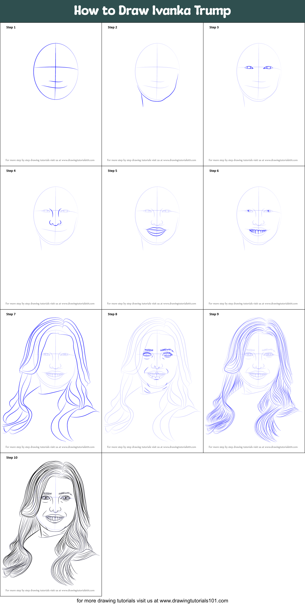 How to Draw Ivanka Trump Printable Step by Step