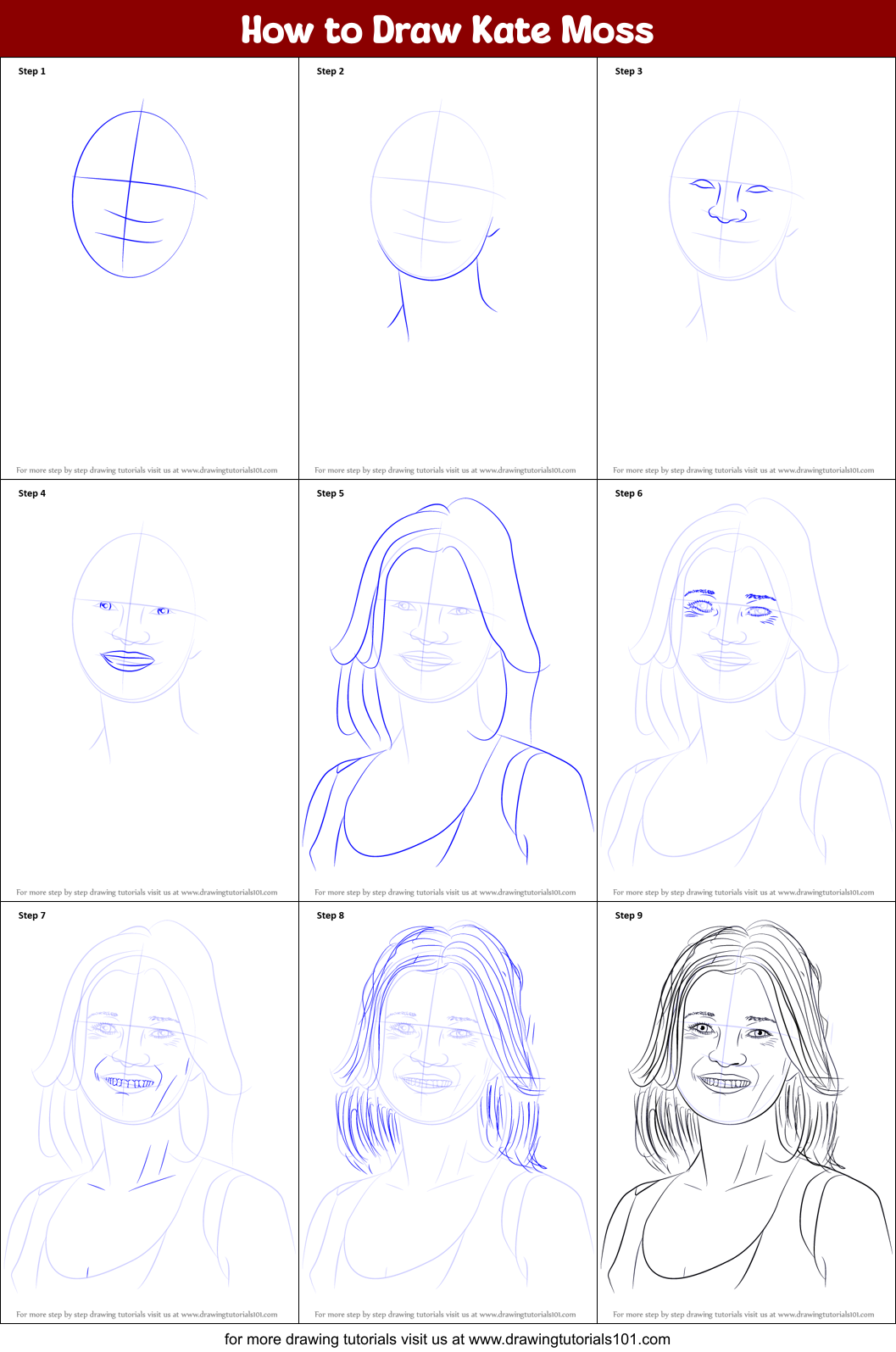 How to Draw Kate Moss Printable Step by Step