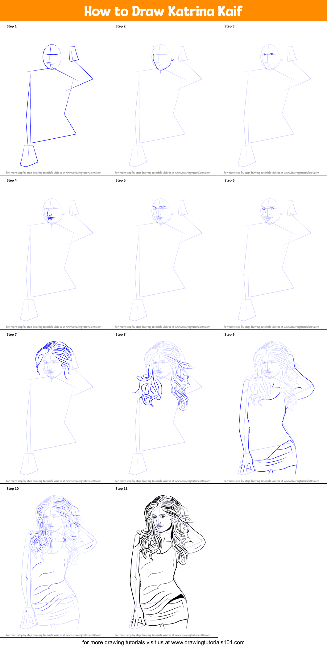 How to Draw Katrina Kaif Printable Step by Step