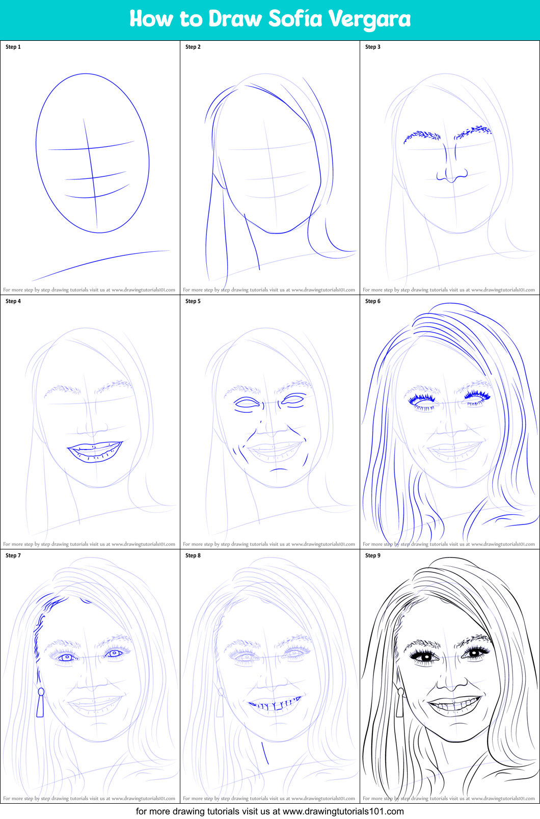How to Draw Sofía Vergara Printable Step by Step