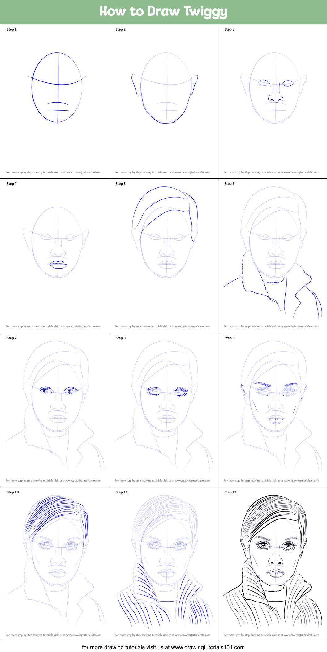 How to Draw Twiggy Printable Step by Step