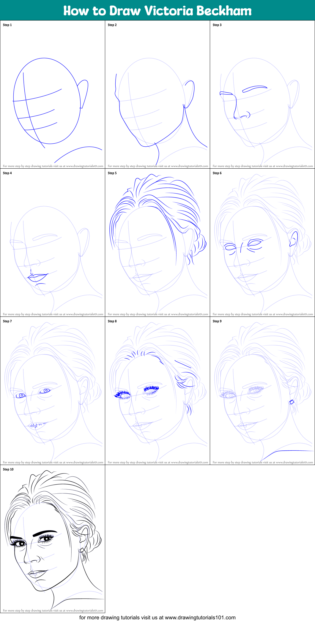 How to Draw Victoria Beckham Printable Step by Step