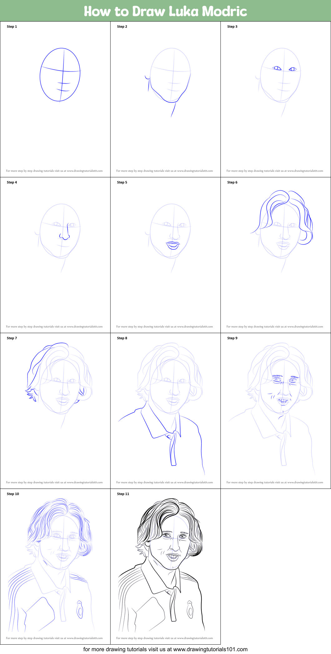 Download How to Draw Luka Modric printable step by step drawing sheet : DrawingTutorials101.com