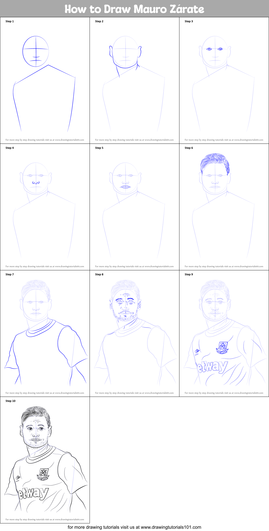 How to Draw Mauro Zárate Printable Step by Step
