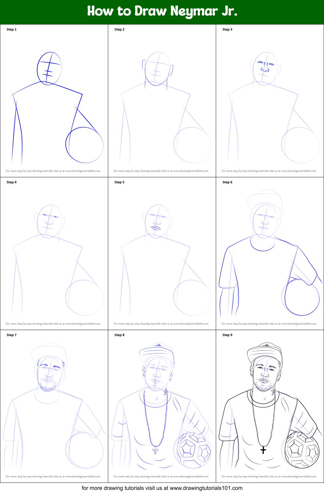 How to Draw Neymar Jr. Printable Step by Step