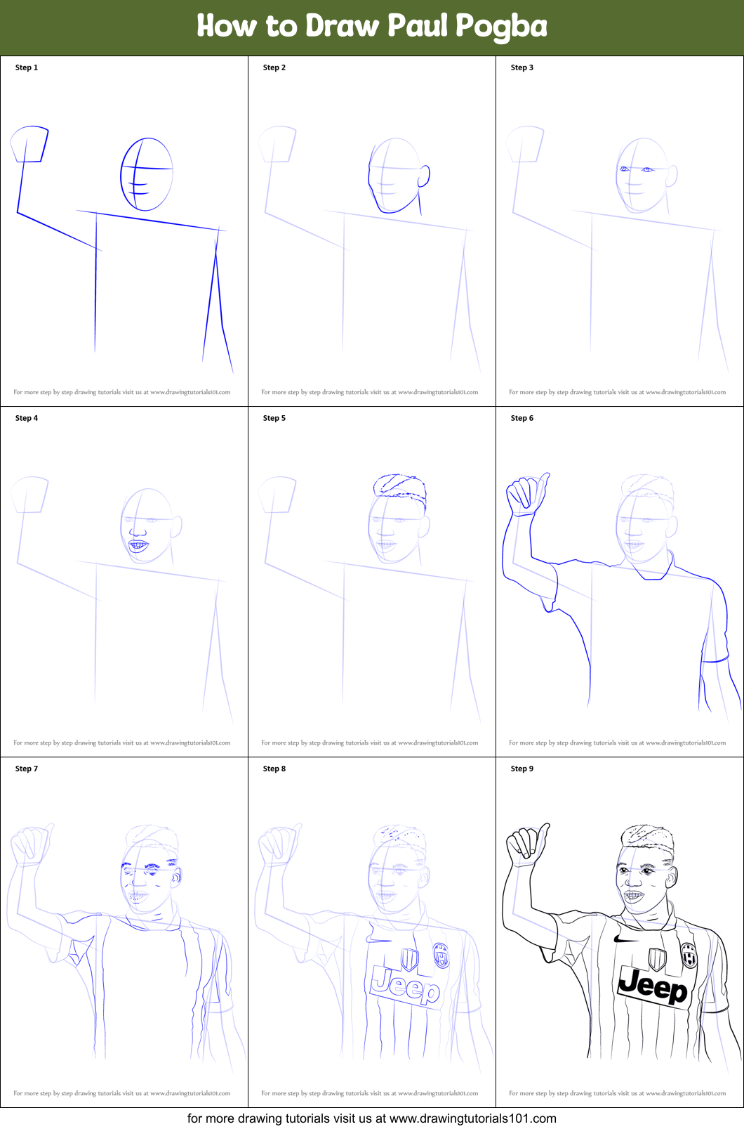 How to Draw Paul Pogba Printable Step by Step