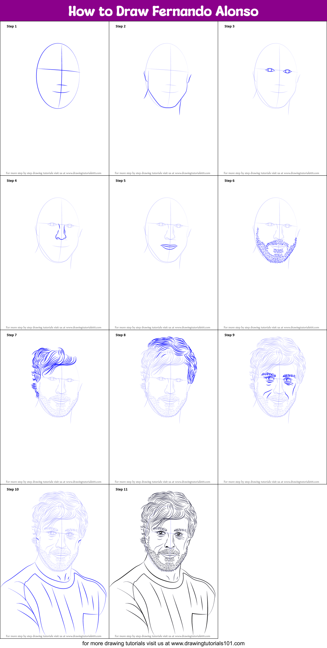 How to Draw Fernando Alonso Printable Step by Step